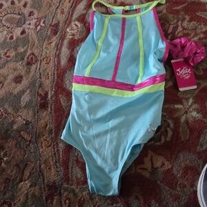 Justice Aqua and Pink Swimsuit with Neon Accents Size XL 16/18